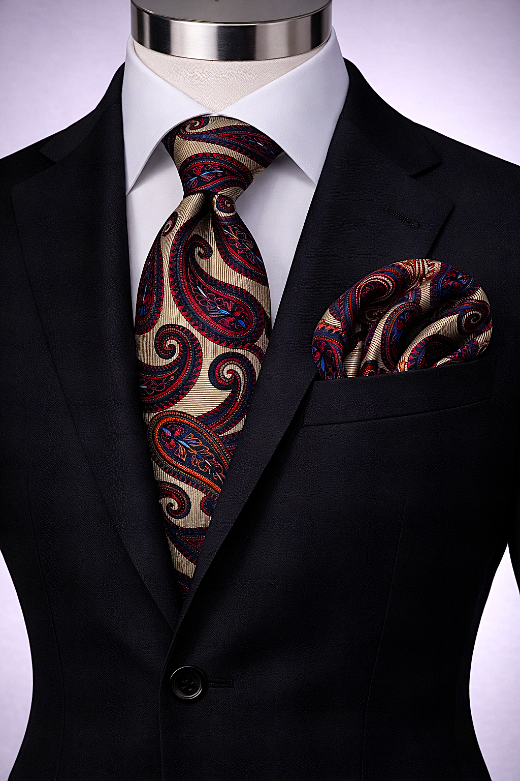 ROCCO 8 | TAUPE/RED/BLACK | TIE & POCKET SQAURE