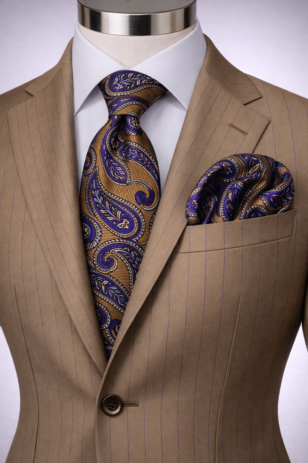 ROCCO 9 | BEIGE & ROYAL | TIE & POCKET SQAURE