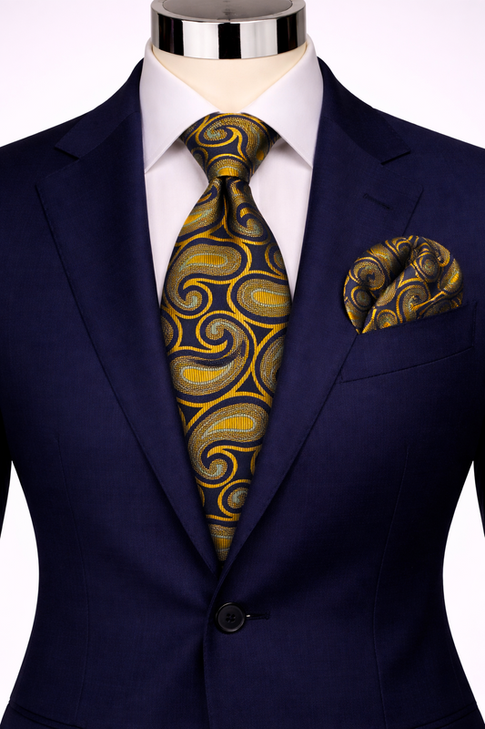 SALVATOR 3 | NAVY & YELLOW | TIE & POCKET SQAURE