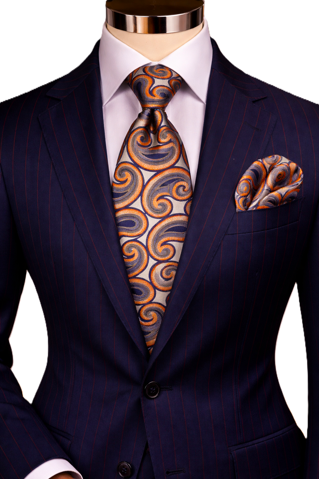 SALVATOR 5 | CREAM/ORANGE/BLUE | TIE & POCKET SQAURE