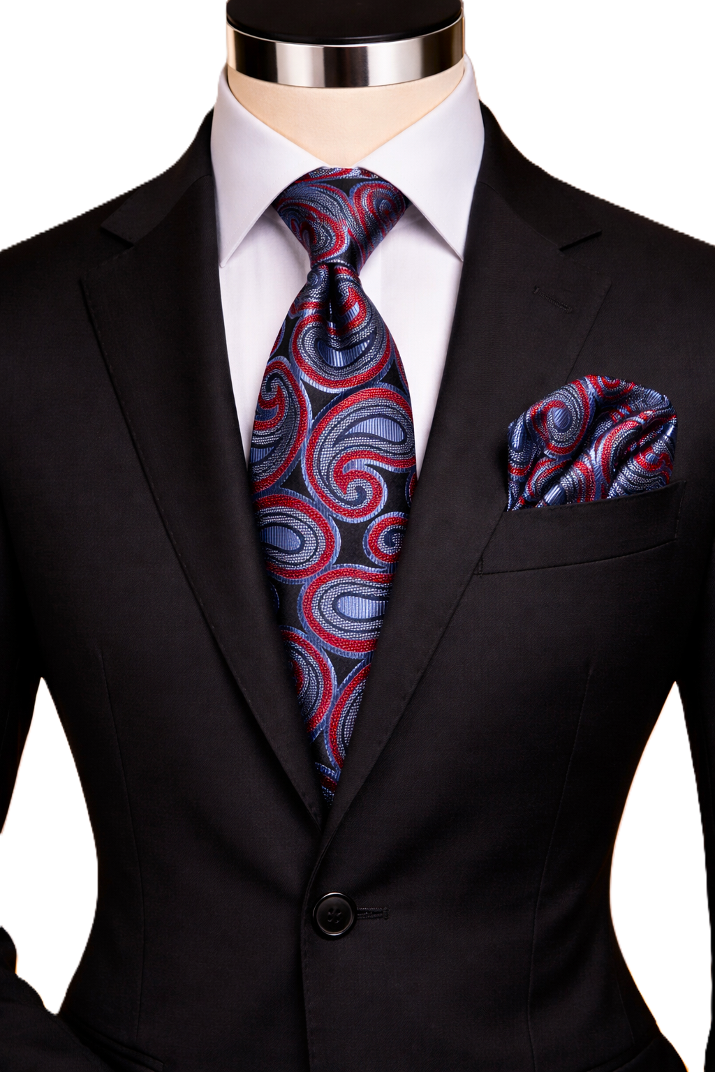 SALVATOR 6 | BLACK/RED/BLUE | TIE & POCKET SQAURE