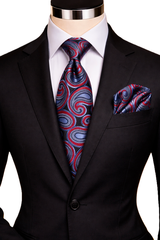 SALVATOR 6 | BLACK/RED/BLUE | TIE & POCKET SQAURE