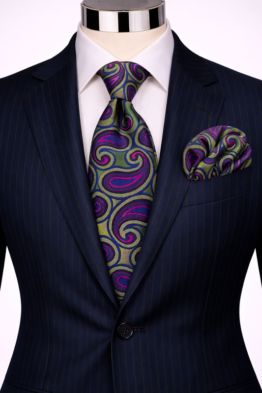 SALVATOR 8 | GREEN/FUCHSIA/NAVY | TIE & POCKET SQAURE
