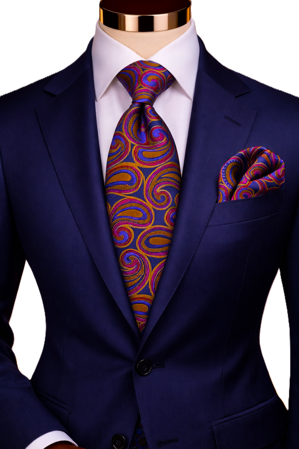 SALVATOR 9 | NAVY/BEIGE/FUCHSIA | TIE & POCKET SQAURE