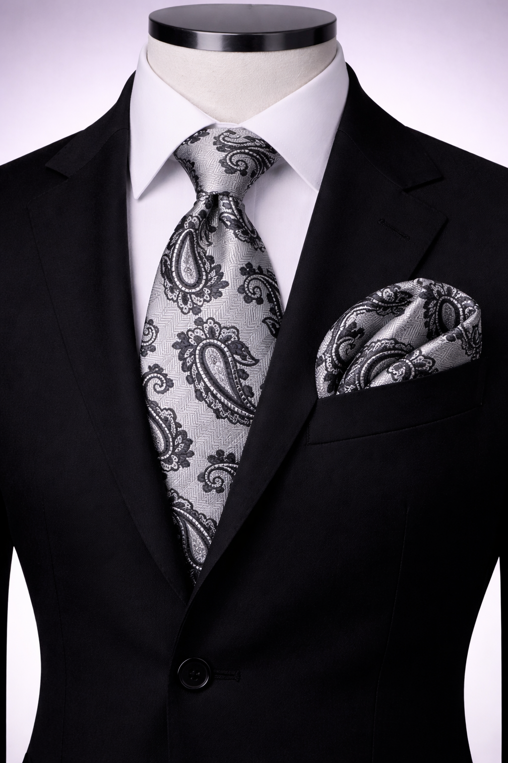 SONNY 1 | SILVER & BLACK | TIE & POCKET SQAURE