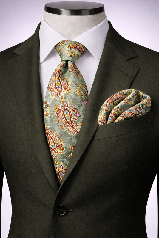 SONNY 9 | OILVE | TIE & POCKET SQAURE