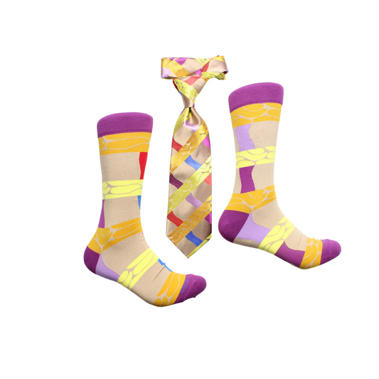 Sugar Ray 2 | Multi-Color Taupe Geometric | Tie & Sock Combo