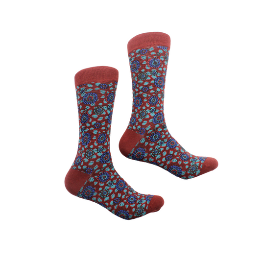 Okoye 1 | Burgundy & Aqua Geometric | Sock