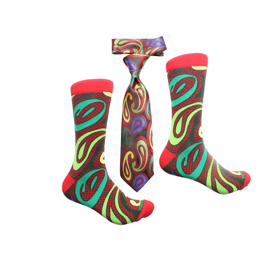 Usain 7 | Green & Red Paisley | Tie & Sock Combo