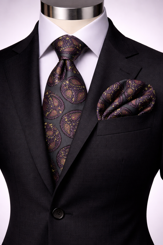 VITELLI 9 | CHARCOAL GREY | TIE & POCKET SQAURE