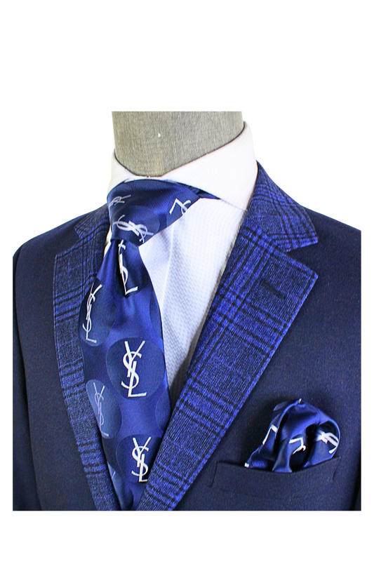 YSL 2 | Navy & White | Tie & Pocket Square