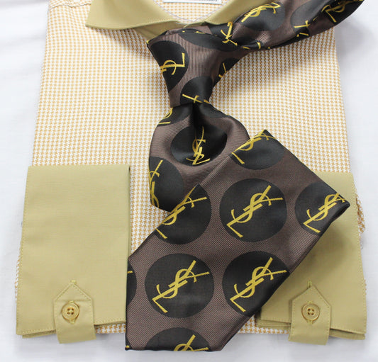 YSL 3 | Brown & Yellow | Tie & Pocket Square