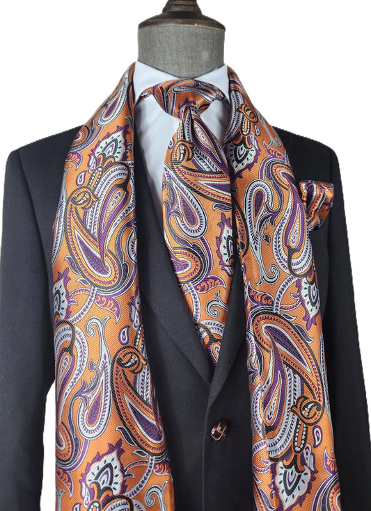British Paisley 10 | Orange & Purple Paisley | Single Scarf