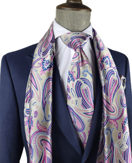 British Paisley 9 | Cream/Fuchsia/Navy Paisley | Single Scarf