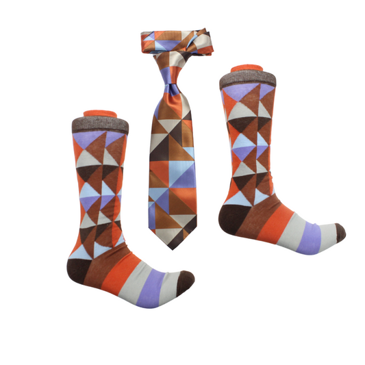 Celo 4  | Brown & Orange Geometric | Tie & Sock Combo