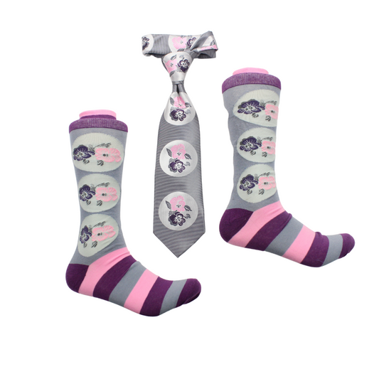 Z Cash 1 | Grey & Pink Floral | Tie & Sock Combo