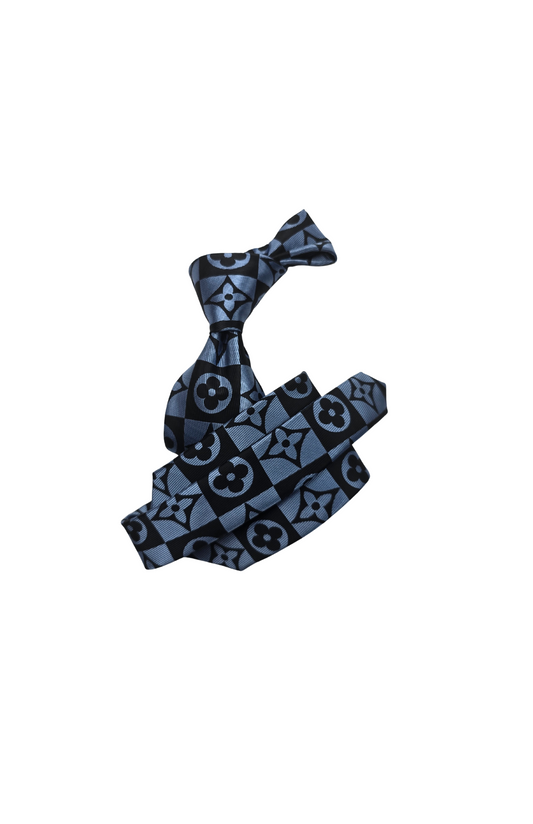 LV Square 14 | Sky Blue & Black | Tie & Pocket Square