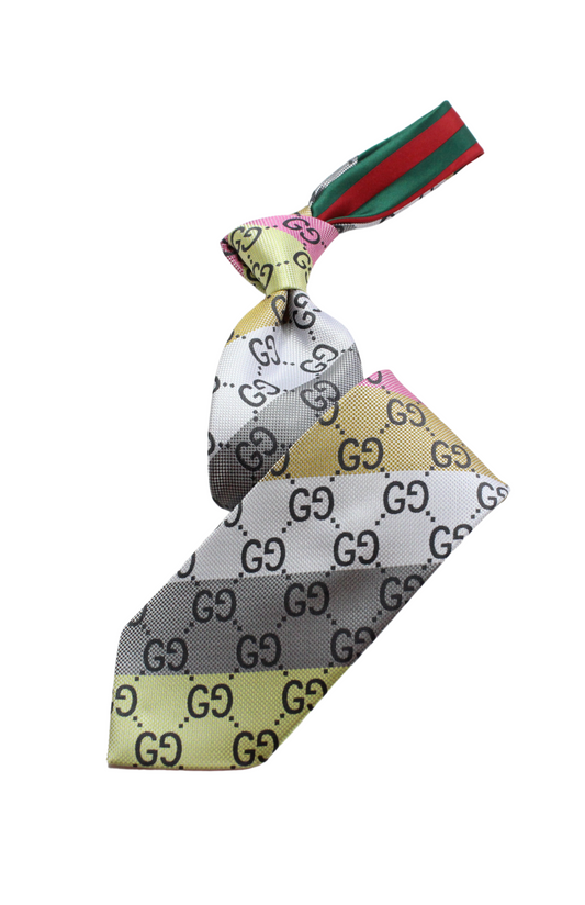 GG Stripe A7 | Grey/Tan/Pink/Yellow | Tie & Pocket Square