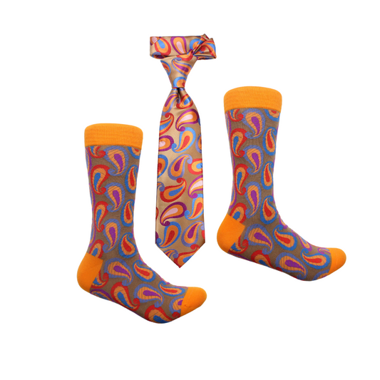 Internet 4 | Brown & Orange Paisley | Tie & Sock Combo