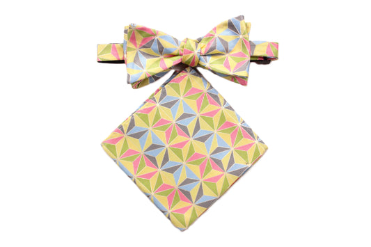 Isaiah 4 | Yellow Blue & Pink Geometric | Bowtie & Pocket Square