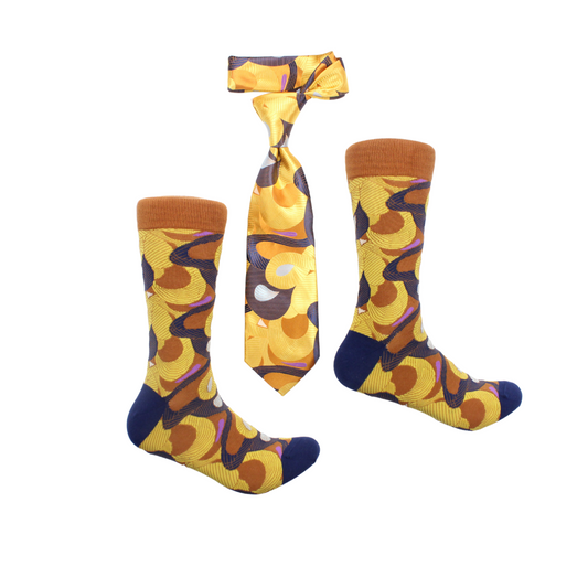 Loopring 6 | Gold & Navy Geometric | Tie & Sock Combo
