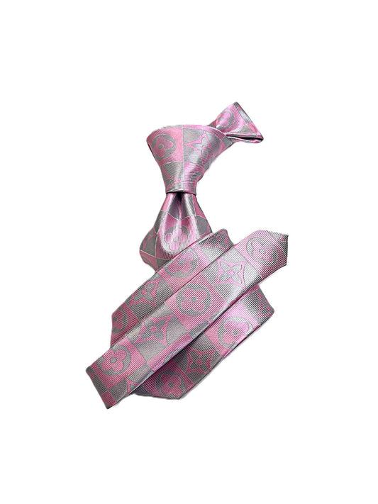 LV Square 10 | Pink & Grey | Tie & Pocket Square