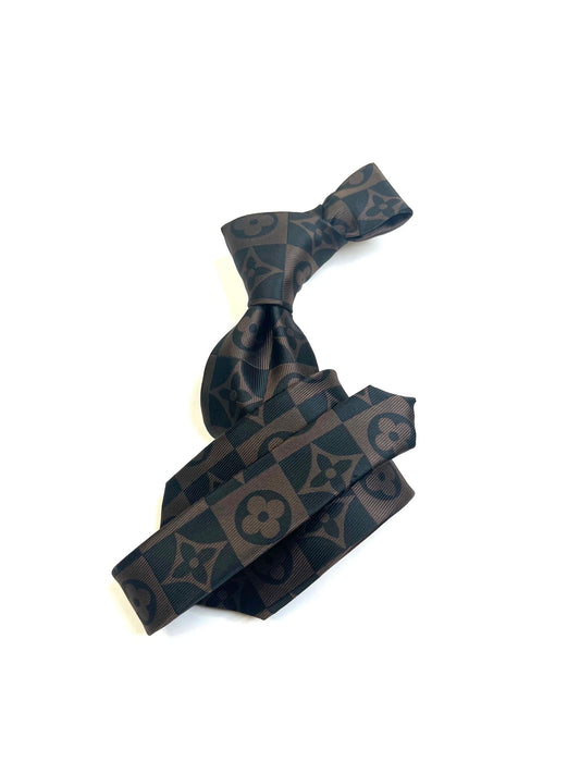LV Square 9 | Black & Brown | Tie & Pocket Square