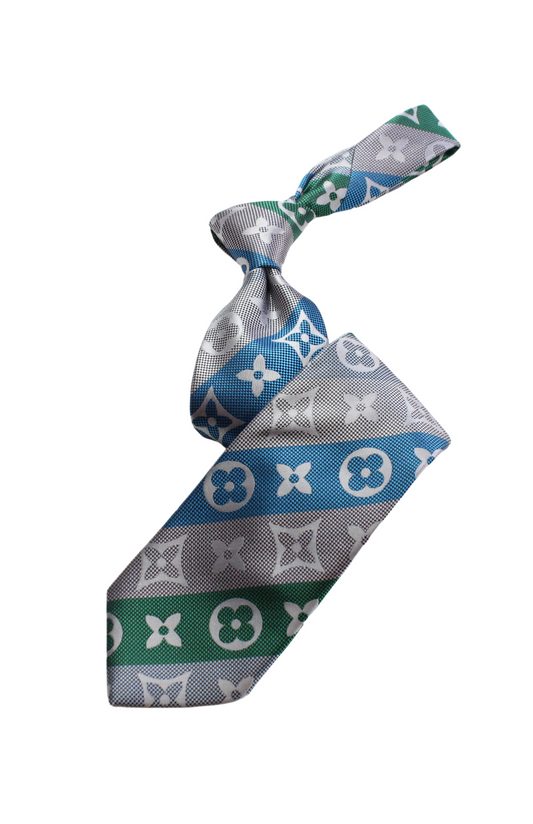 LV Stripe A7 | Grey/Aqua/Silver/Green | Tie & Pocket Square