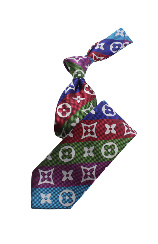 LV Stripe A8 | Aqua/Red/Green/Fuchsia | Tie & Pocket Square
