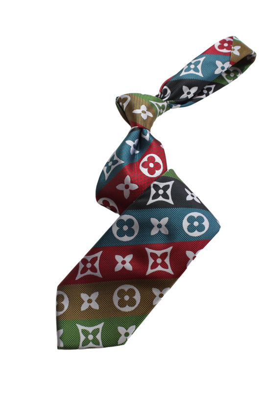 LV Stripe A9 | Black/Red/Turquoise/Tan | Tie & Pocket Square