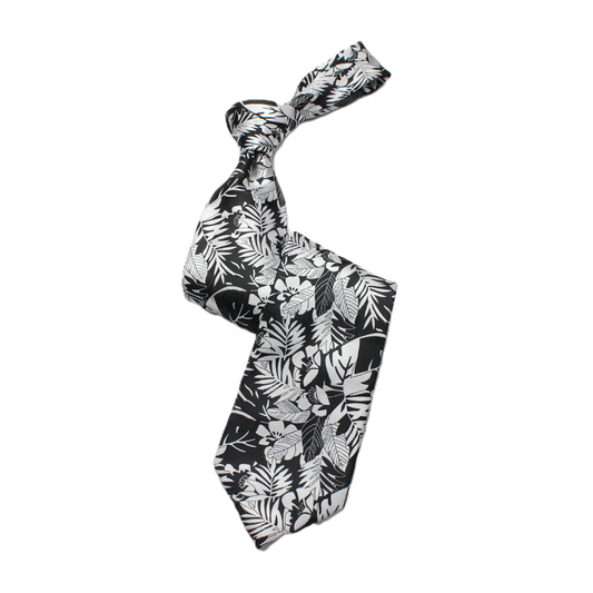 MIB A11 | Black & White Floral | Tie & Pocket Sqaure
