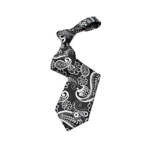 MIB A7| Black & White Paisley Floral | Necktie