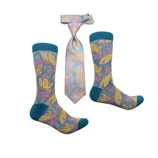 Nvcypher 2 | Teal & Yellow Paisley | Tie & Sock Combo