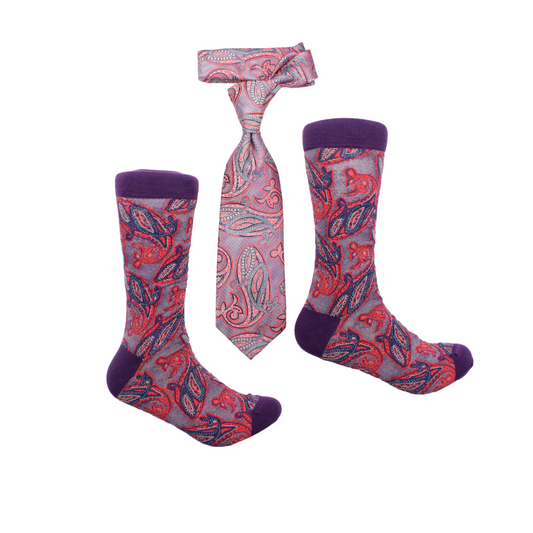 Nvcypher 3 | Red Navy & Purple Paisley | Tie & Sock Combo