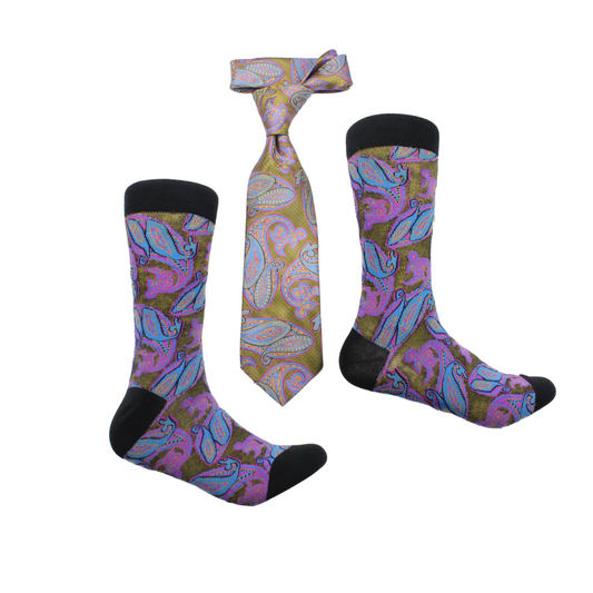 Nvcypher 6 | Multi Color Gold Paisley | Tie & Sock Combo