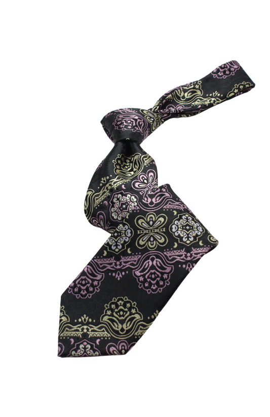 African Iris 9 | Black Yellow & Pink Floral | Necktie