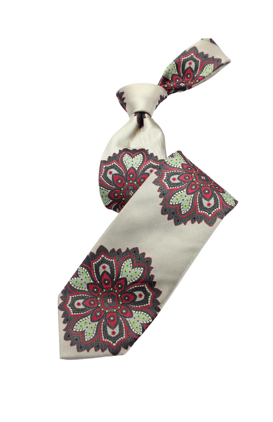 Capetown 8 | Taupe Black & Red Floral | Necktie