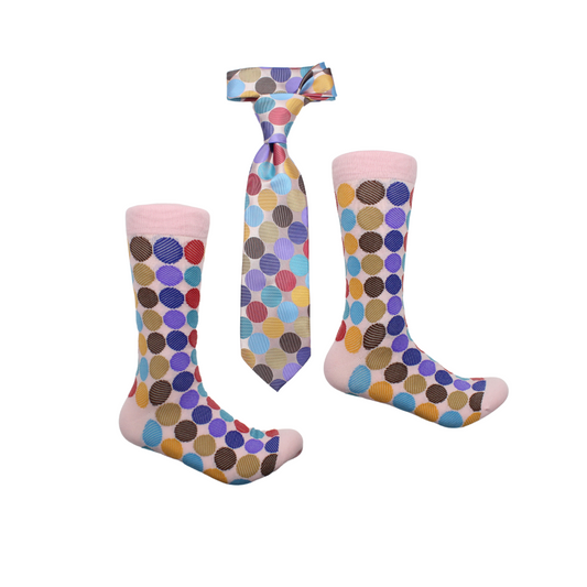 Pocadot 3 | Multi Color Pink Geometric | Tie & Sock Combo