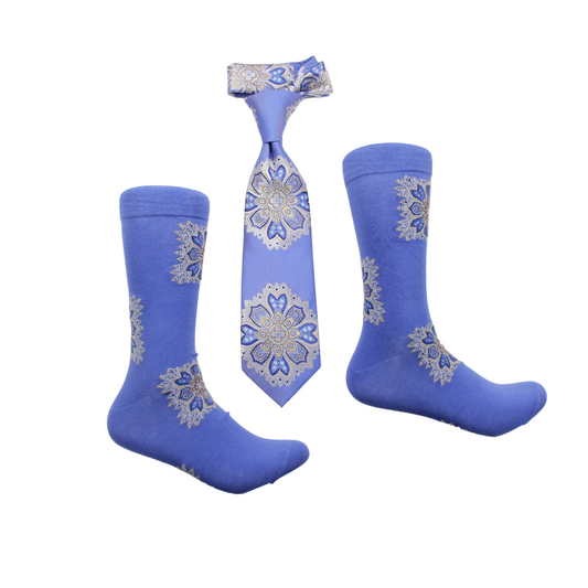 Synthetix 8 | Sky Blue & Taupe Geometric | Tie & Sock Combo