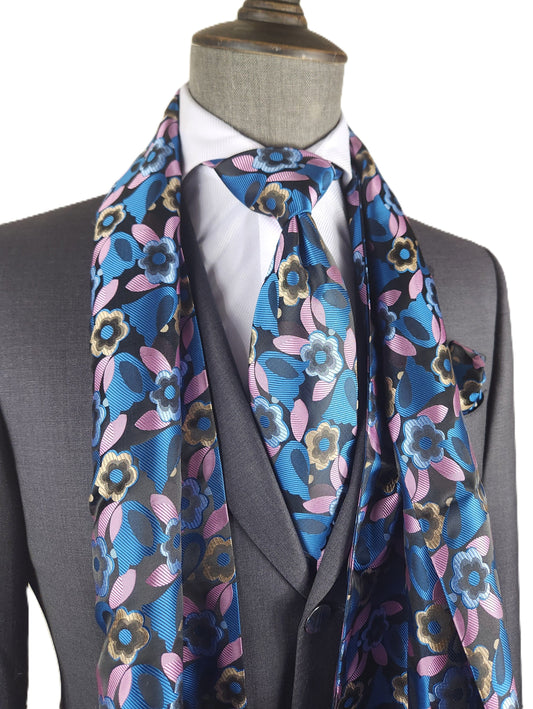 Victorian Falls 8 | Teal & Pink Floral | Single Scarf