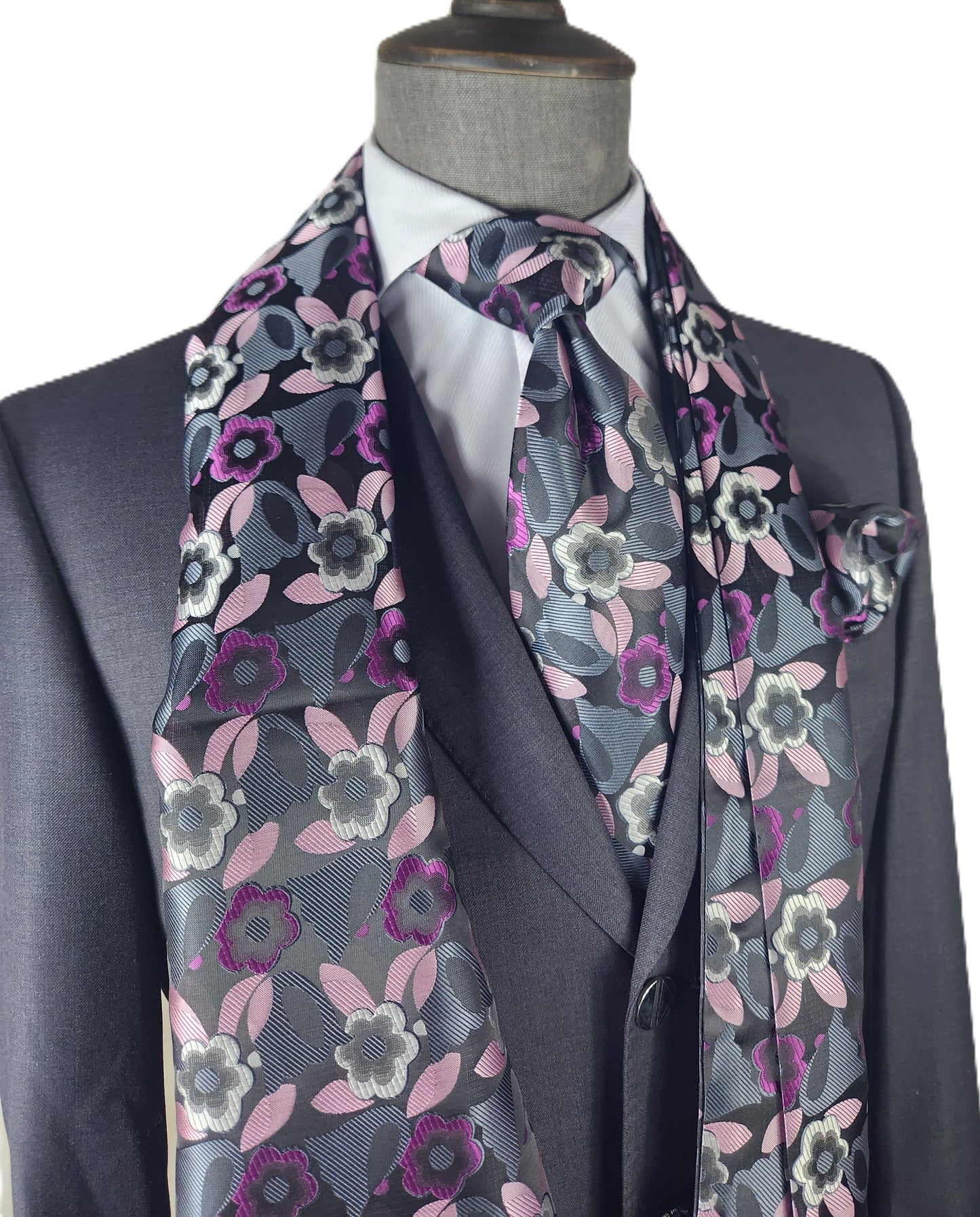 Victorian Falls 9 | Grey & Pink Floral | Single Scarf