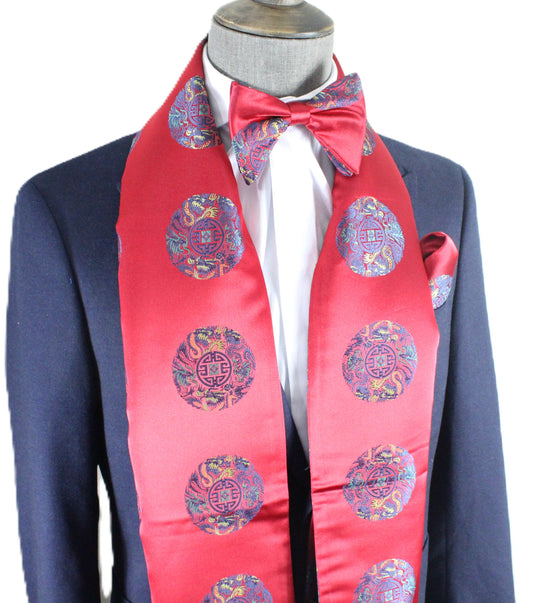 Wall of China 1 | Red & Royal Geometric | Single Scarf