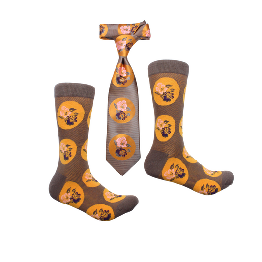 Z Cash 7 | Orange & Brown Floral | Tie & Sock Combo